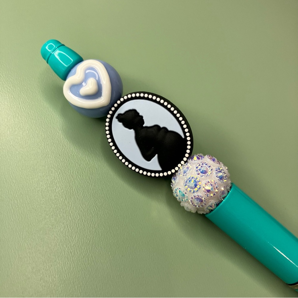 Pregnant Woman Blue Cameo Elegant Handmade Beaded Pen - Picture 2 of 6
